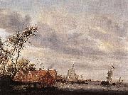 Salomon van Ruysdael River Scene with Farmstead Spain oil painting artist